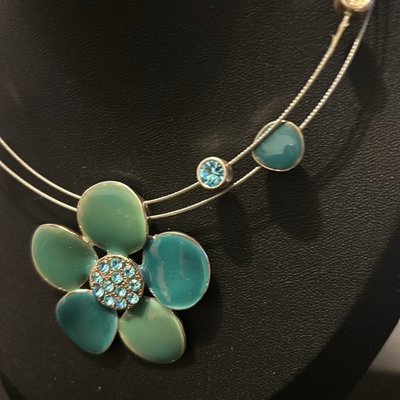 Vintage Blue Enamel & Crystal Necklace / Choker - Picture 6 of 11